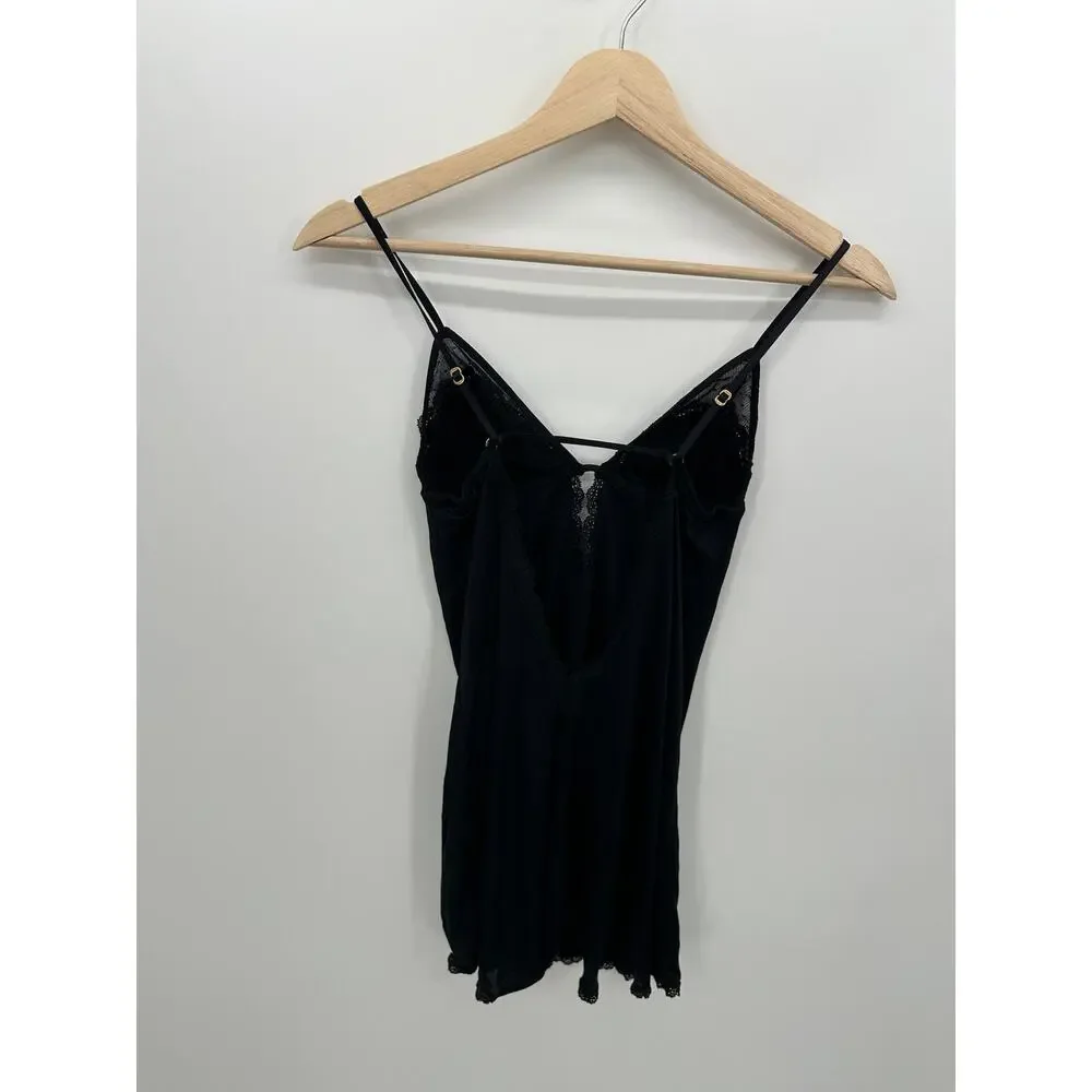 Victoria's Secret Very Sexy Black Slip Lingerie Women Sz M Lace Nylon Date Night
